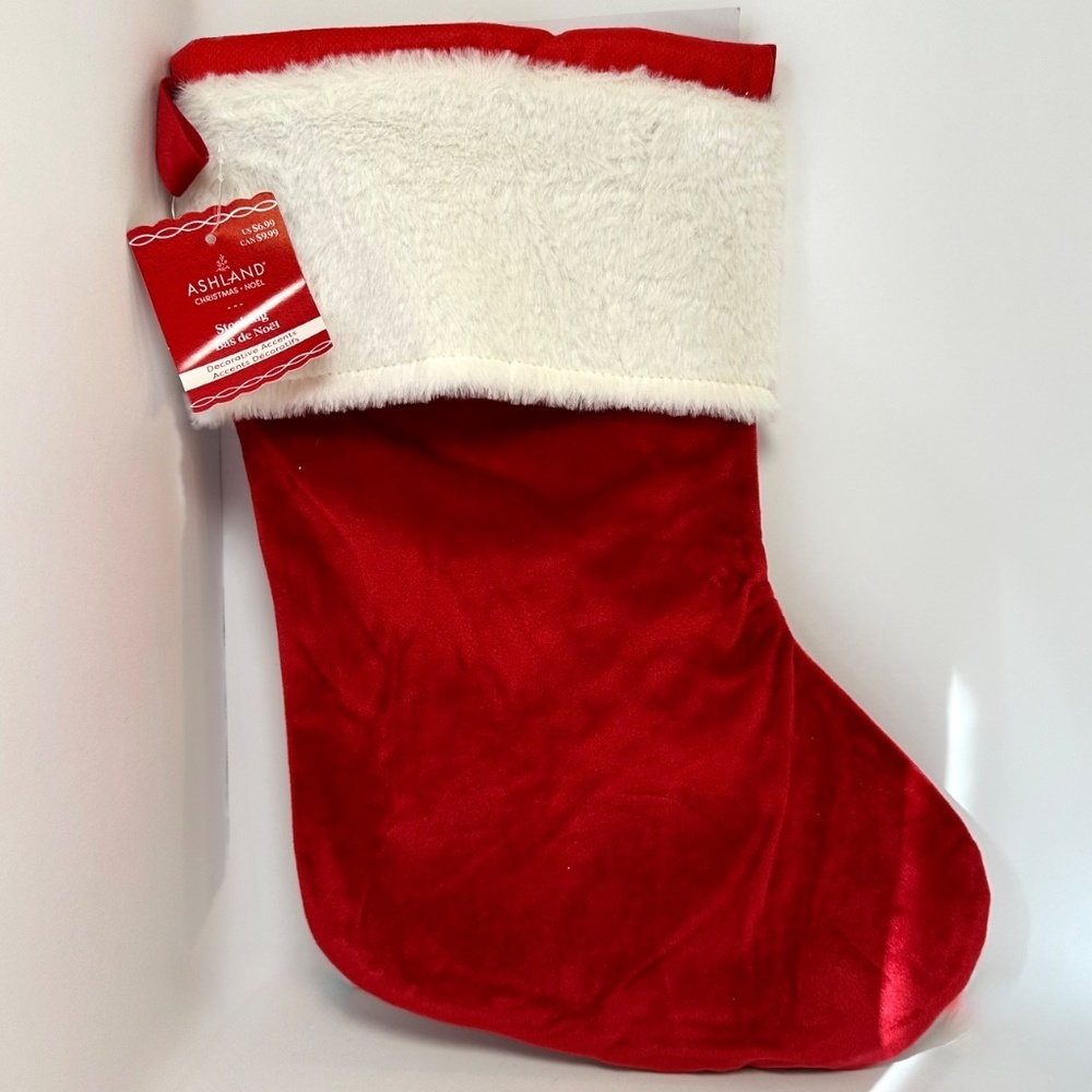 Ashland Red Christmas Stocking w/ Plush White Cuff 15" NWT